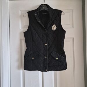 Ralph Lauren Black Quilted Vest with Golden Crest